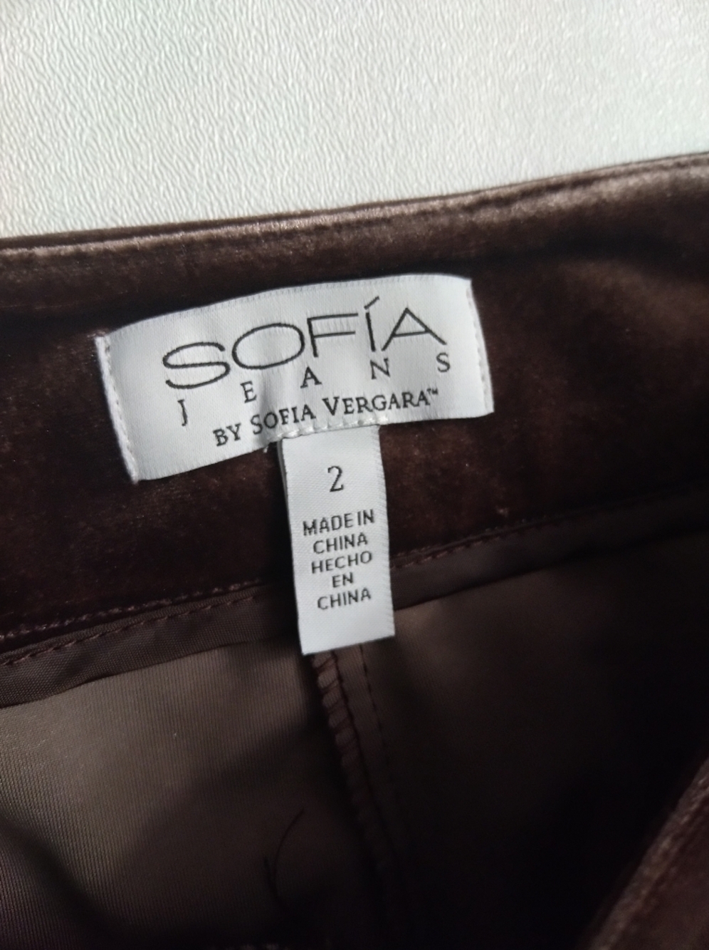 Sofia By Sofia Vergara Jeans Velvet Wide-Leg Trouser Pants in Brown New Size 2 - Picture 2 of 5